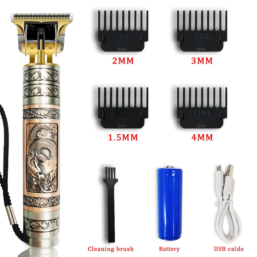 USB Rechargeable Ceramic Hair Trimmer Barber Hair Clipper Machine Hair Cutting Beard Trimmer 0.0mm Bald Haircut Men Styling Tool: Dragon Multi