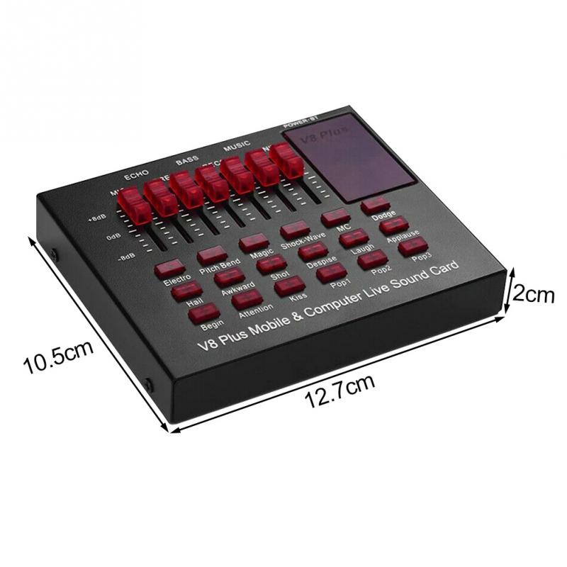 V8 Plug KTV Stage Live Sound Card Broadcast Mixing Effect Singing Mobile Phone Computer PC External USB Dual Channel Microphone