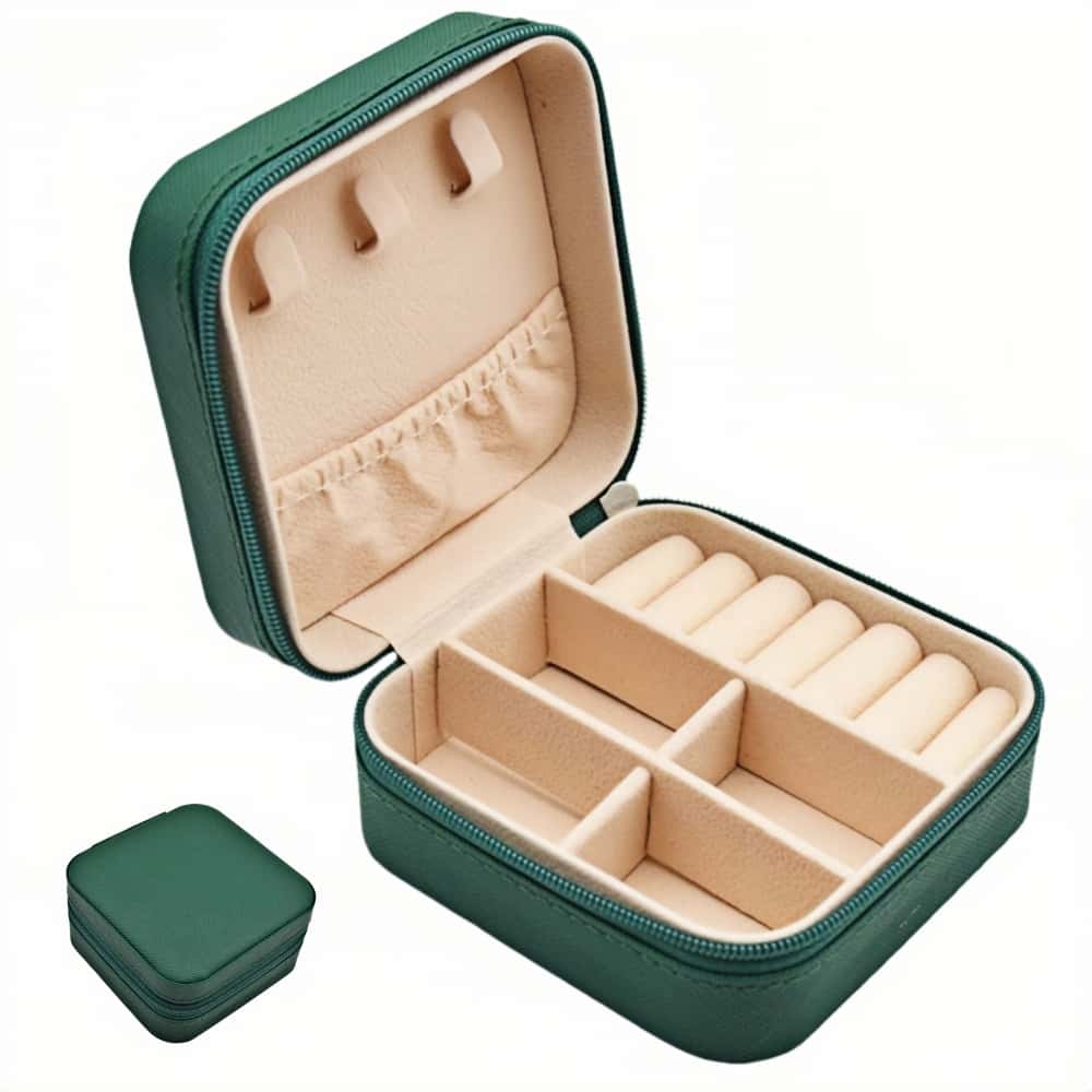 Boîte à bijoux carrée, boîte de rangement de bijoux portable, boîte de rangement portable pour bagues, boucles d'oreilles, colliers (plusieurs couleurs): green