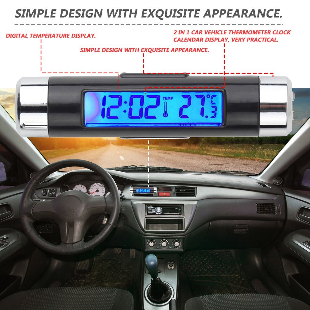 1pcs Car Digital Clock &amp; Temperature Display Electronic Clock Thermometer Auto Electronic Clock LED Backlight Digital Display