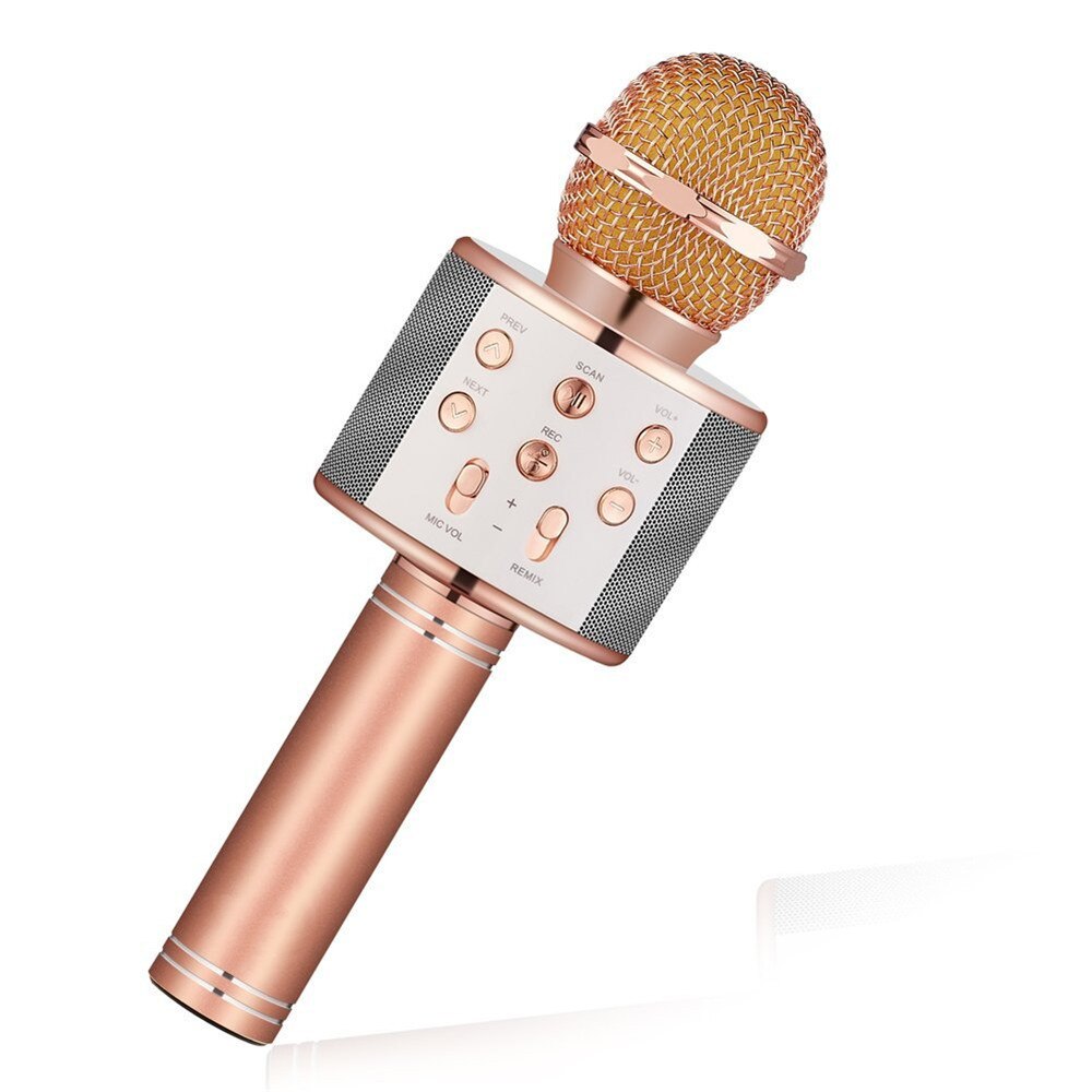 FGHGF WS858 Microfono Karaoke Wireless Bluetooth - Microfono a Condensatore Portatile Altoparlante: Oro Rosa