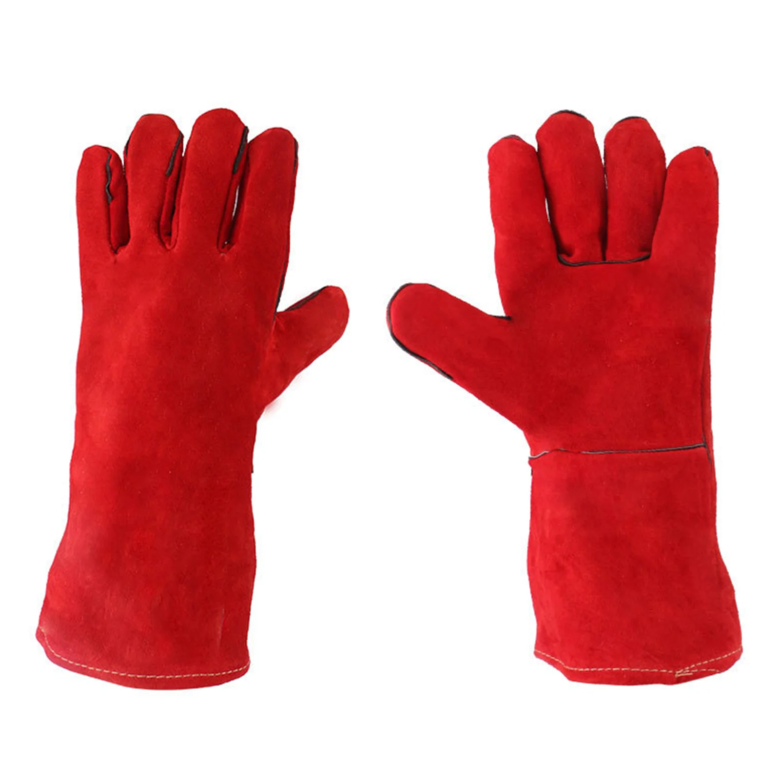Schweißhandschuhe Lederarbeit Feuer-/hitzebeständige Schweißhandschuhe Holz Holzbrenner Sicherheitshandschuhe für Mig Tig Stick Forge BBQ Grill: Rot