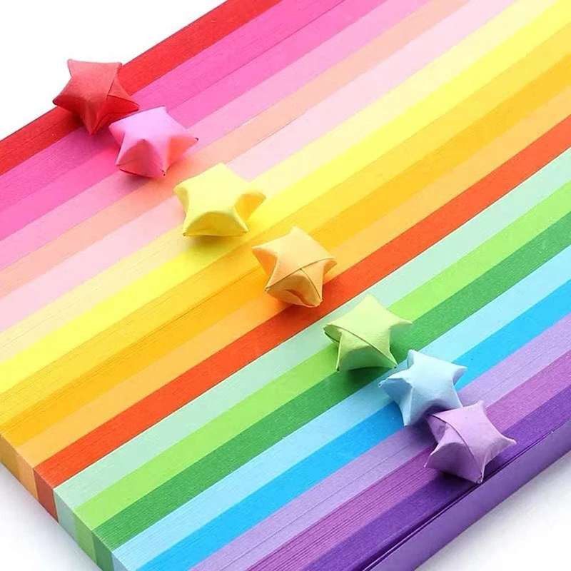 540 hojas de papel de Origami Stars, tiras de estrellas coloridas de la suerte de doble cara, 27 colores, papel plegable decorativo para suministros de manualidades