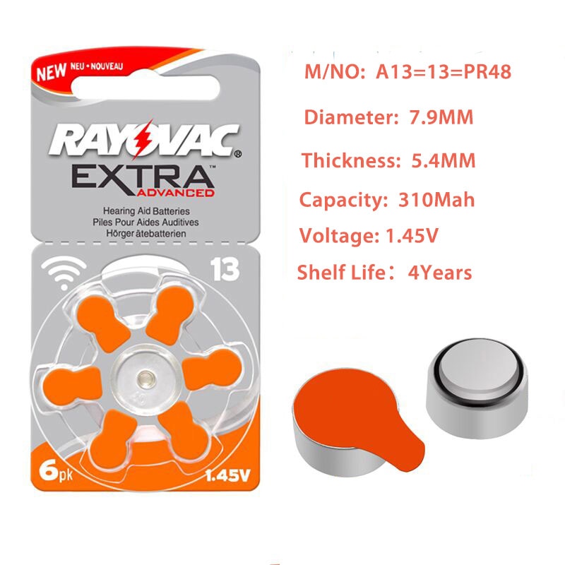 Rayovac Extra 60 Pcs Zink Air Prestaties Gehoorapparaat Batterijen 13 A13 P13 PR48 Cell Button Batterij Voor Aho Ite hoortoestellen
