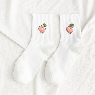 Funny Socks Women Casual Cartoon Fruit Embroidered AVocado Bunching Sock Happy Japanese-Style Harajuku Skateboard Socks: White