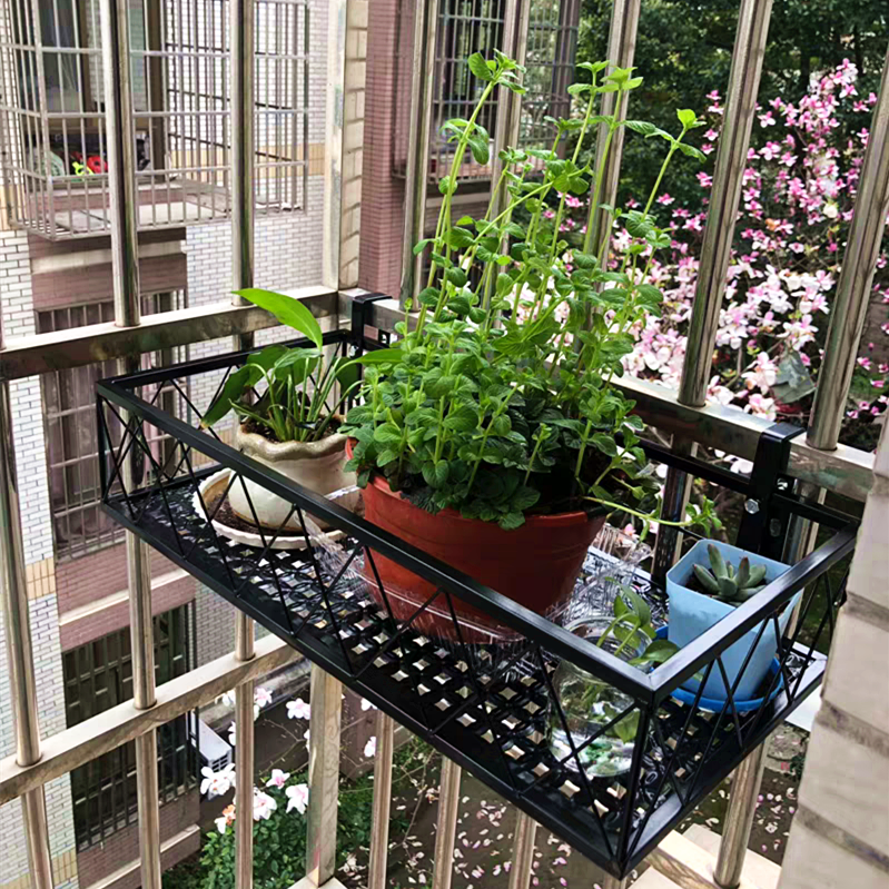 Balkon Metall Regal Blume Gestell Schmiedeeisen Geländer Zauberstab Hängen Blumentopf Gestell Leitplanke Multi-schicht Gestell Hängen Regal
