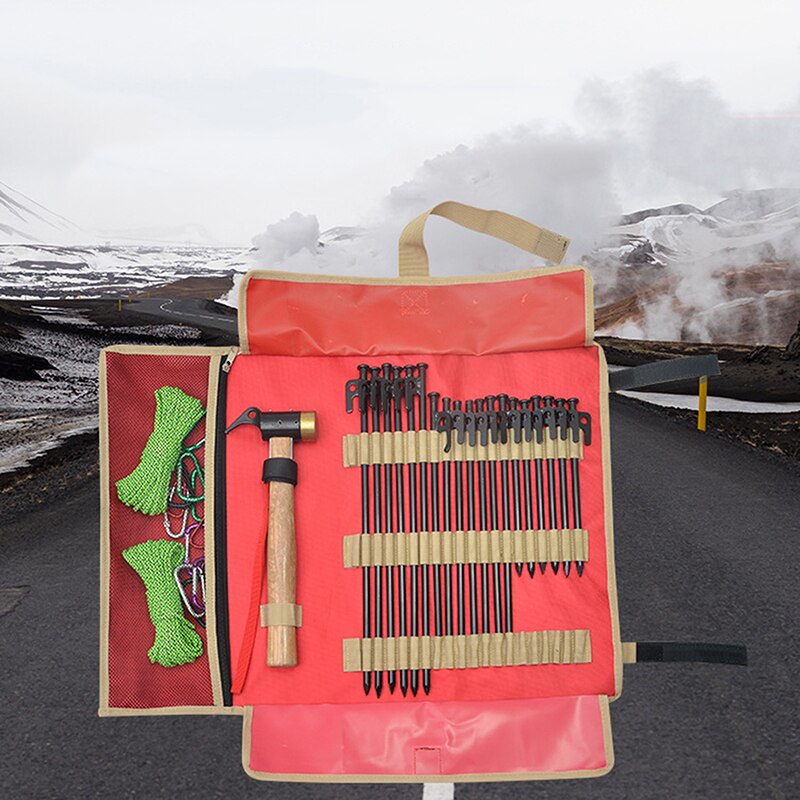 Sac de rangement d&#39;ongles au sol, tente de Camping en plein air, piquets, marteau en tissu Oxford, corde à vent, tente, pochette de rangement d&#39;ongles