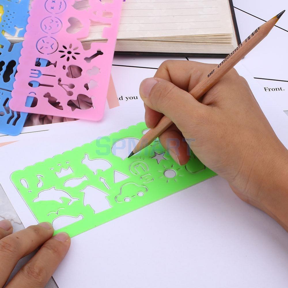 4 Art Grafische Symbolen Cartoon Tekening Sjabloon Heerser Studenten Schilderen Leveringen Kinderen Kids Opstellen Stencil Heerser Briefpapier