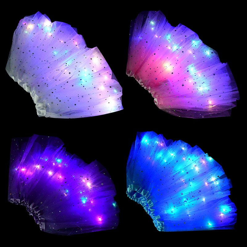 Minifalda con luz LED para niña, tutú brillante, minifalda de Ballet de Estrella Brillante, disfraz luminoso para , boda, de cumpleaños para niños