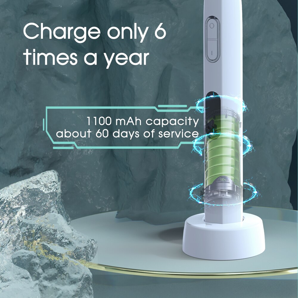Boi – écran LCD blanc étanche IPX8, charge sans fil, 6 modes avec 8 têtes de brosse de rechange, brosse à dents électrique sonique pour adulte