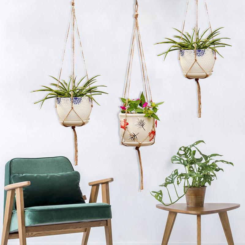 Hampa rep skrivbord växtkorg trädgårdsodling gröning hängande rep korg glas terrarium flätad hängare kruka blomkrukor gör det själv