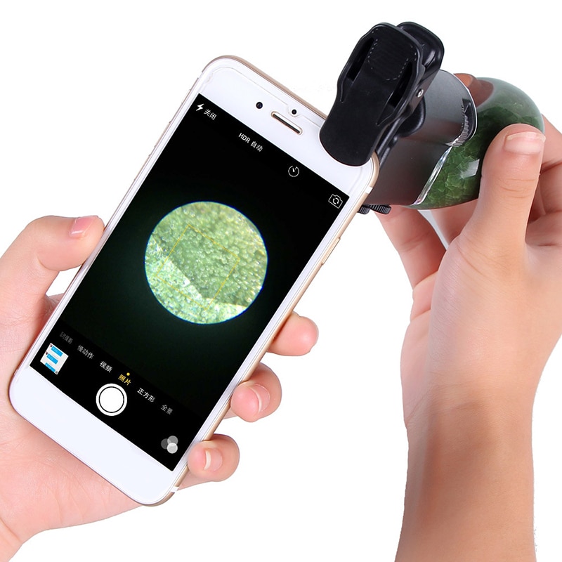 60X-100X Mobile Phone Microscope with Universal Cell Phone Clip Pocket Magnifying Glass LED UV Light f/ Jade Identification