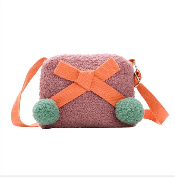 Kinder Kind Baby Mädchen Messenger Taschen Nette Plüsch Pom Pom Bogen Umhängetaschen Mini Handtaschen: Rosa