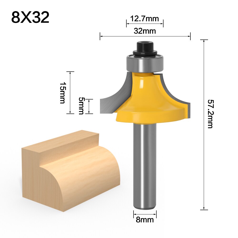 1pc 8mm Shank Round-Over Router Bits for wood Woodworking Tool 2 flute endmill with bearing milling cutter Corner Round Over Bit: 8X32
