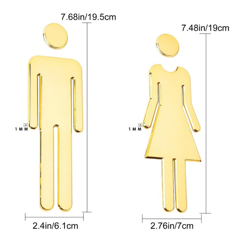 Black Gold Color Toilet Sign Plate Brass Wash Room Door Wall Label Sticker Wc Holder Signage Board