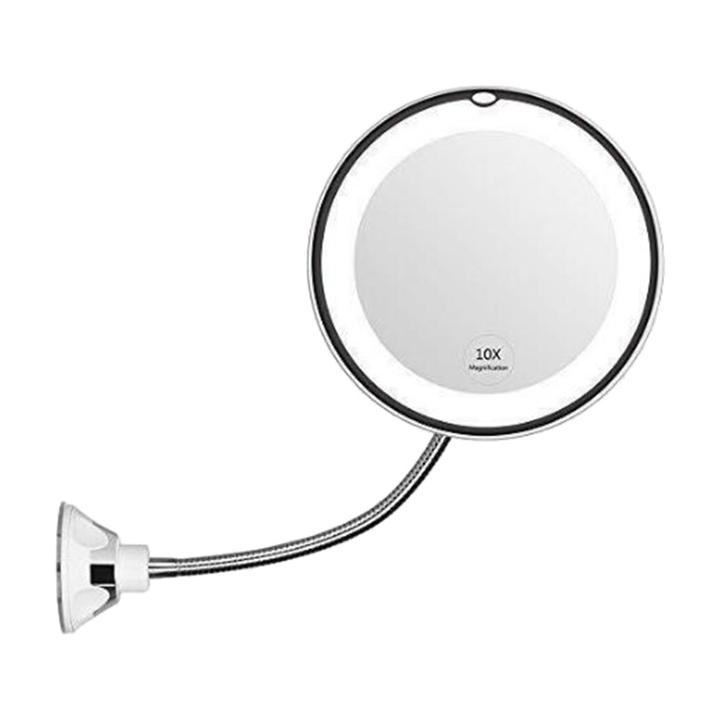 Miroir de maquillage à col de cygne Flexible avec grossissement 10X, miroir LED pivotant pour salle de bain éclairé par LED