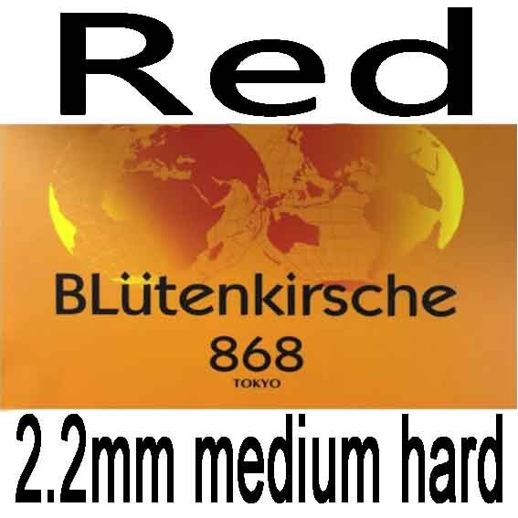 Kokutaku BLutenkirsche 868 (SPANNING, SUPER-TACKY) Pips-In Tafeltennis Rubber met Spons: Red 2.2mm H44-46