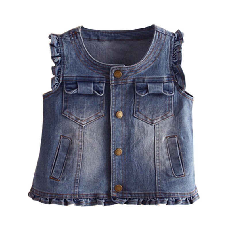 Mudkingdom ottavino denim Delle Ragazze Della Maglia Pulsante Volant Bambini di Modo Dei jeans Della Tuta Sportiva: Darkl blu / 6T