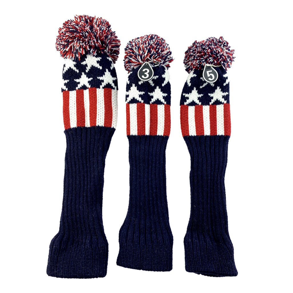 3Pcs Golf Club Knitted Head Cover Headcover Set Vintange Pom Pom Sock Covers Universal 1 3 5 Protector Golf Club Accessory: 03