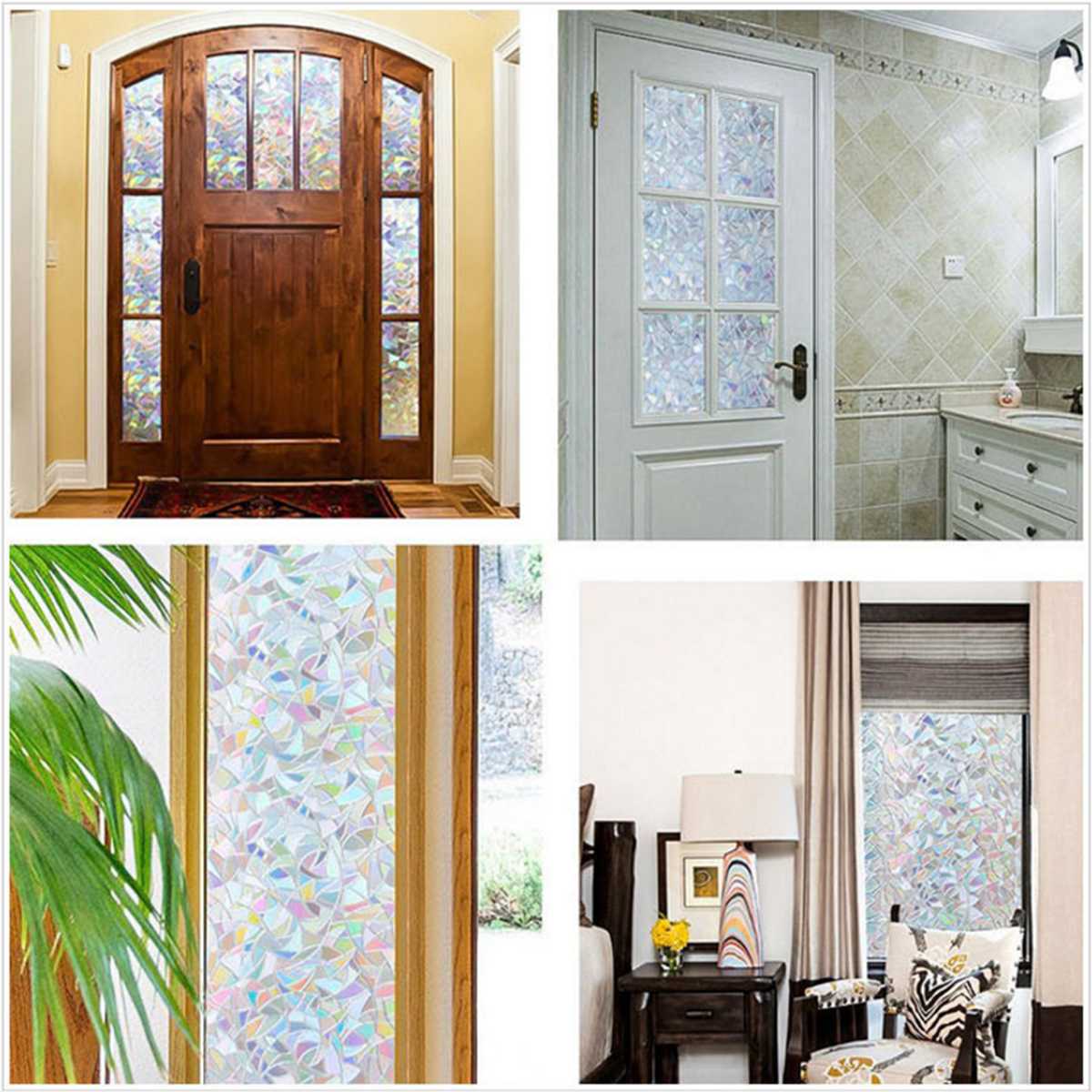 3D Decorative Window Privacy Film Stained Glass Window Sticker Self-adhesive Vinyl Static Anti Rainbow Glass Tint Film