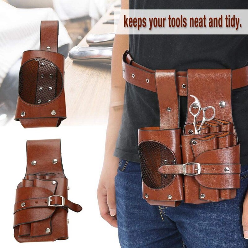 Barber Tool Belt Hairdresser PU Waterproof Waist Pouch for Scissor Comb Clip Storage