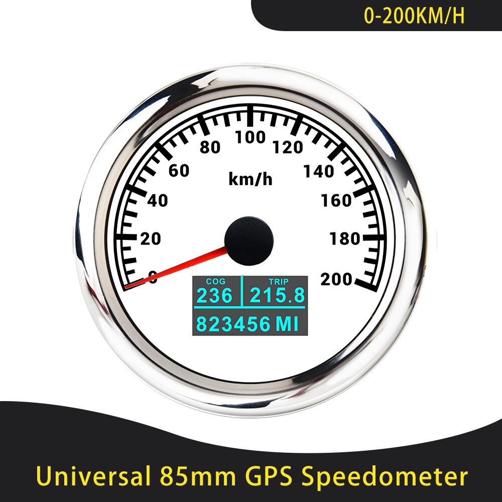 Universal 85mm GPS Speedometer 0-30/60Knots 0-60/80/120/160/200 MPH 0-60/120/200 KM/H With 7 Colors Backlight For Car Motorcycle: 200KWS