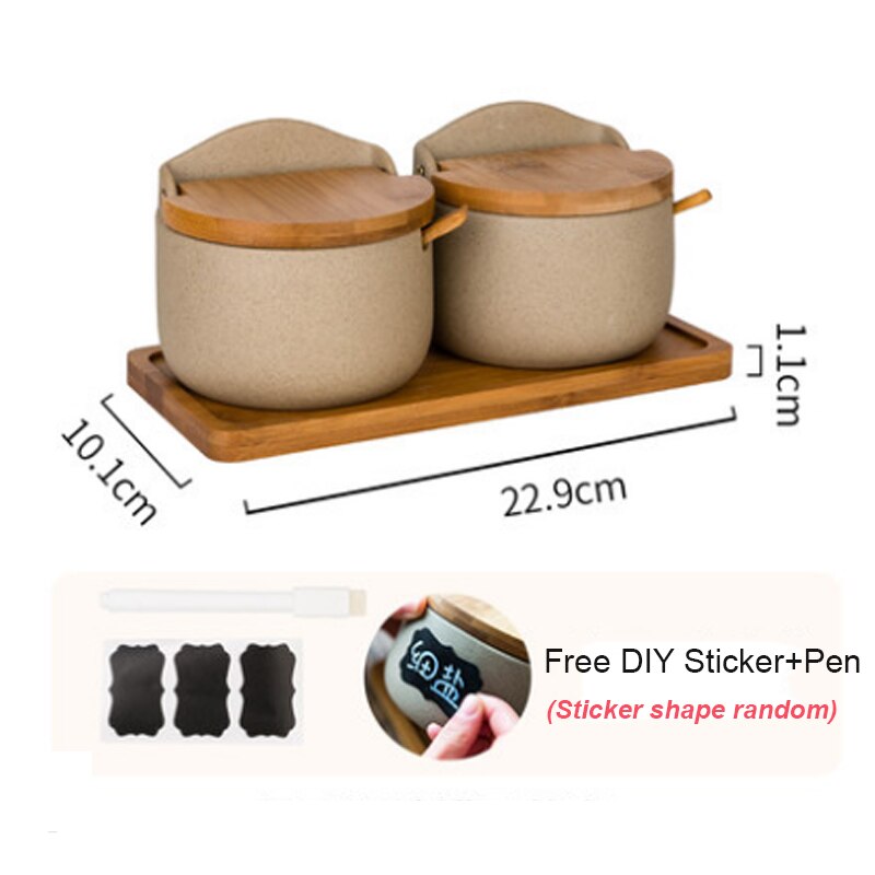 Kök krydda burk olja flaskuppsättning hushåll keramisk krydda låda salt shaker kryddflaska full uppsättning japansk stil: Rund 2 st uppsättning