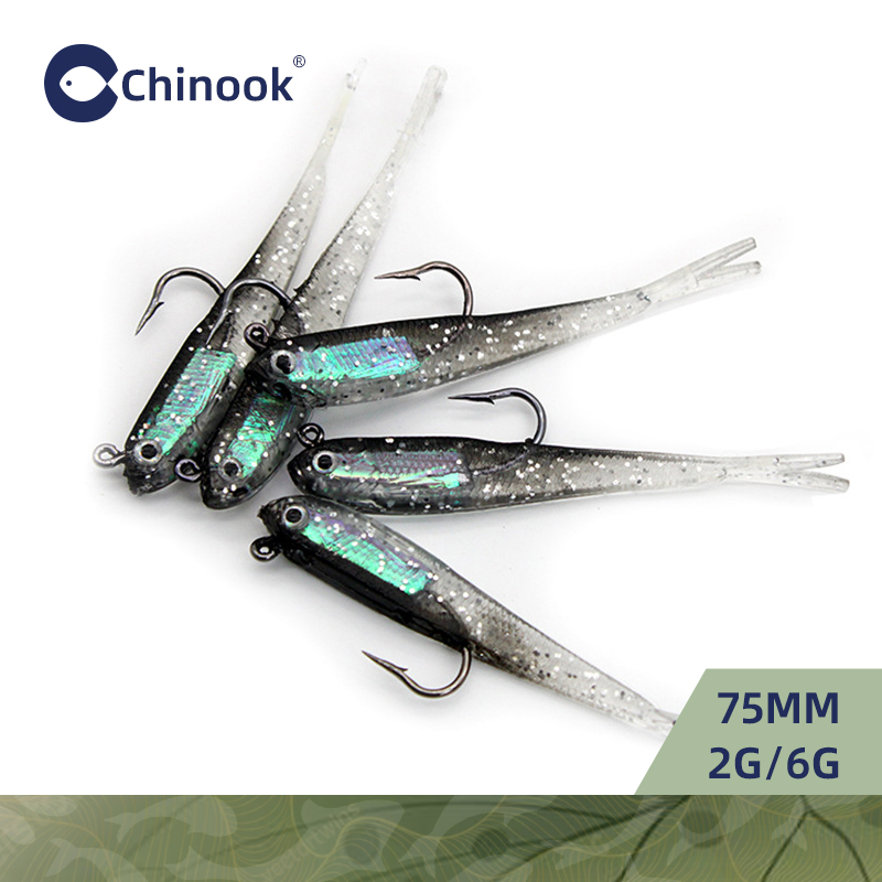 Chinook 5 uds señuelo cebo suave cola de tenedor de pescado blando con o sin gancho Fluke Swimbaits Jerkbaits cebo de silicona para peces aparejos de pesca