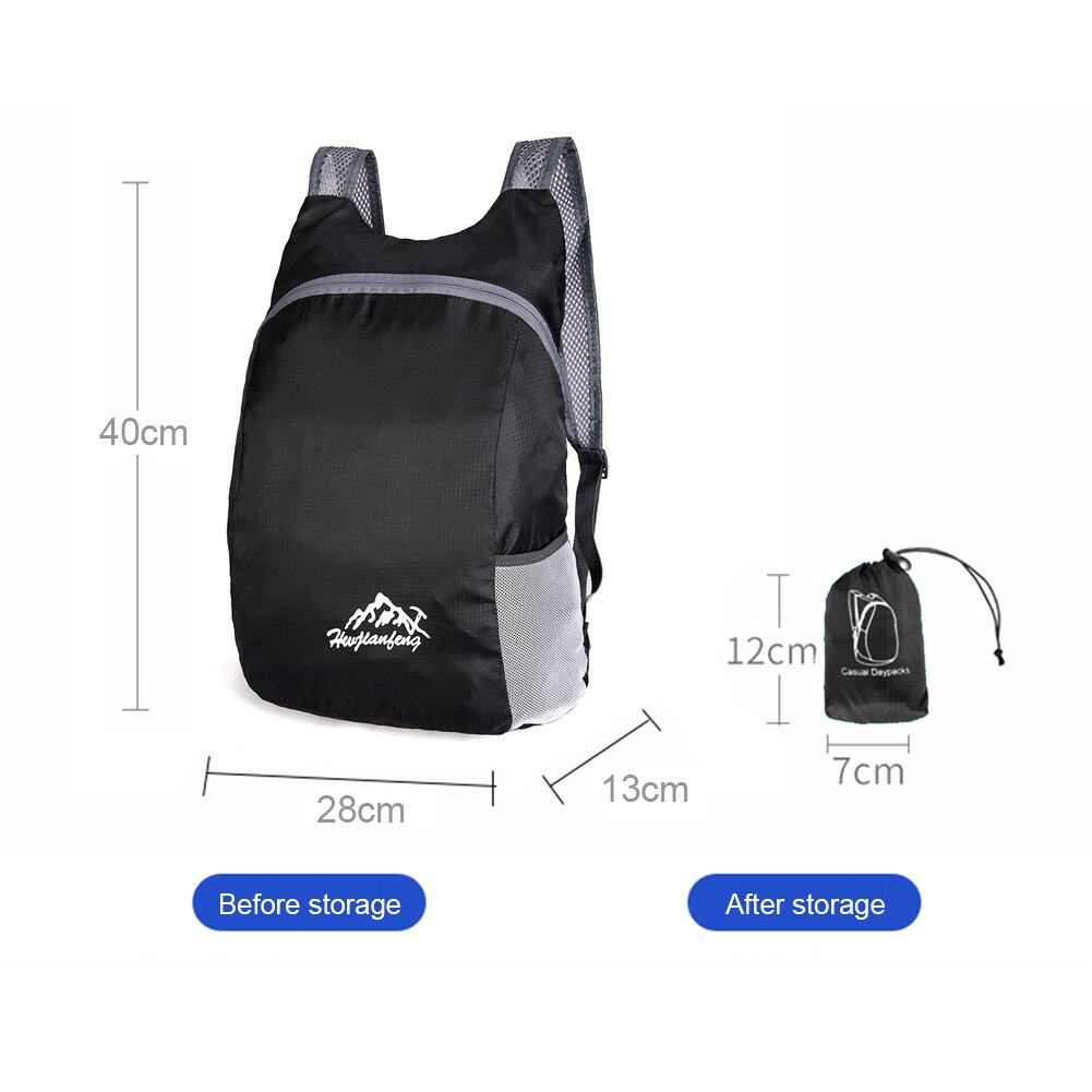 20L Ultralight Men Women Sports Travel Backpack Camp Hike Trekking Kids Backpack Waterproof Foldable Climb Outdoor Small Bag: Black