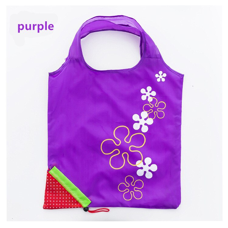 Reusable eco-friendly bag Foldable shopping bag Strawberry bag Handbag Foldable Grocery storage bag Nylon tote Bag: purple