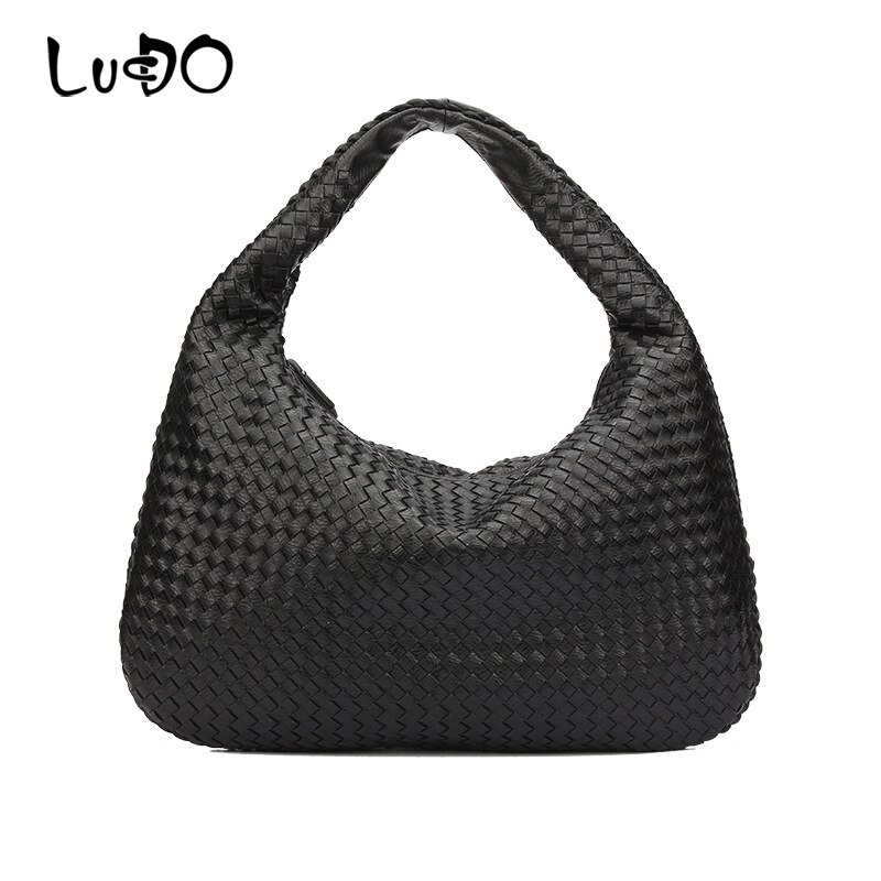 LUCDO-sac Hobo fait à la main en cuir PU tissé décontracté, sac à main de bonne Patchwork fermeture éclair pour femmes, sacs à épaule