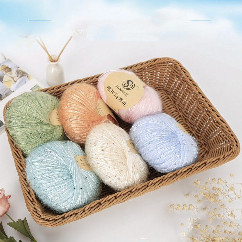 Blødt strikkegarn med pailletter til stof, farverigt tyndt hæklegarn, perlebesat pailletgarn, håndvævet uld med , 50g nøgler