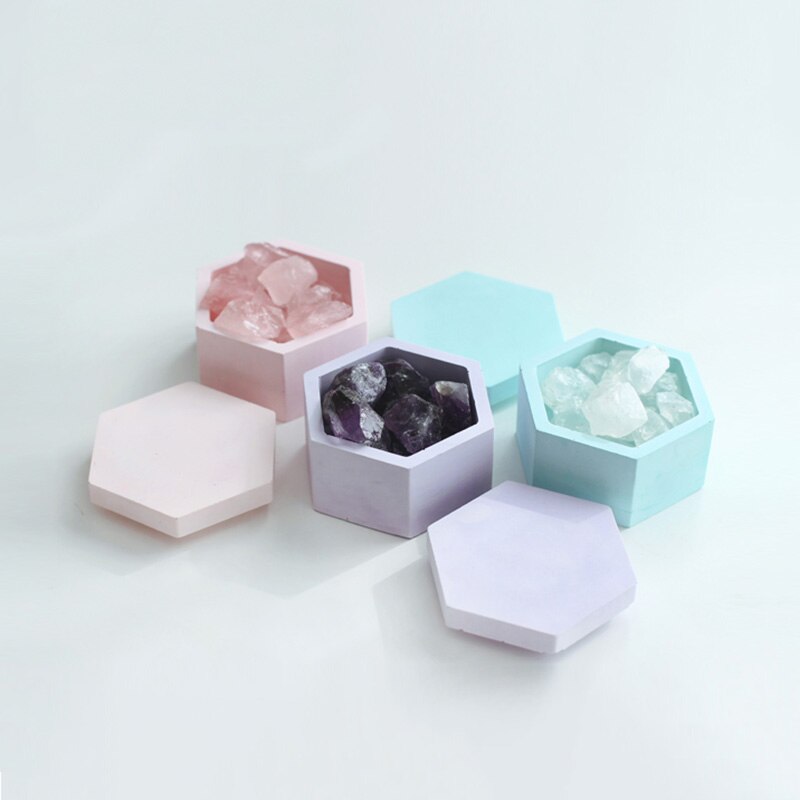 Hexagone forme boîte à bijoux béton Silicone moules géométrique gypse plâtre boîte de rangement moule ciment argile artisanat moule