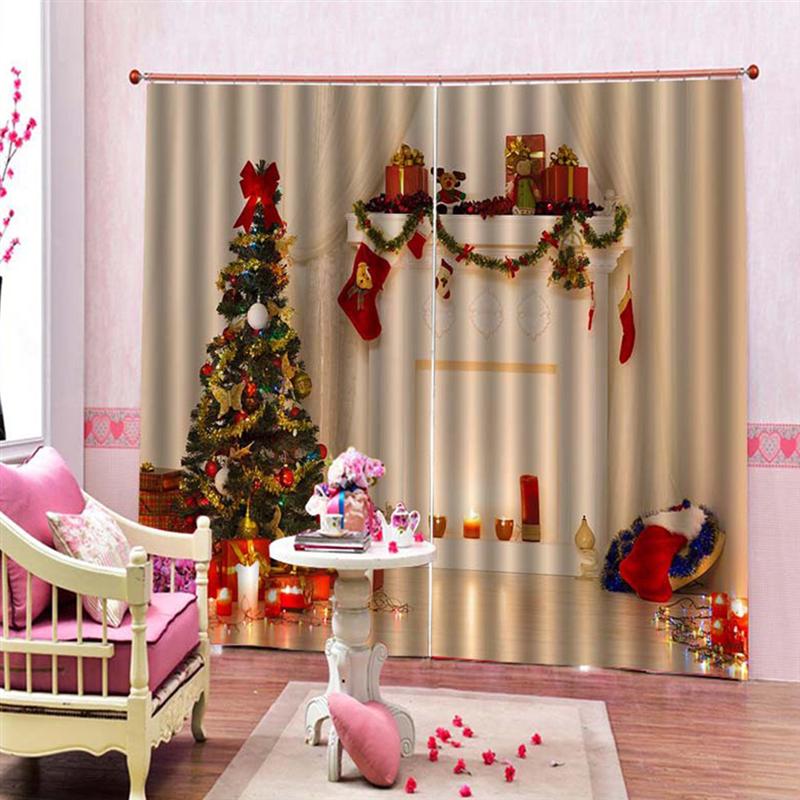 1pc Waterdichte Gordijn Levendige Kerstboom Gordijn voor Slaapkamer Woonkamer Balkon 150*166cm
