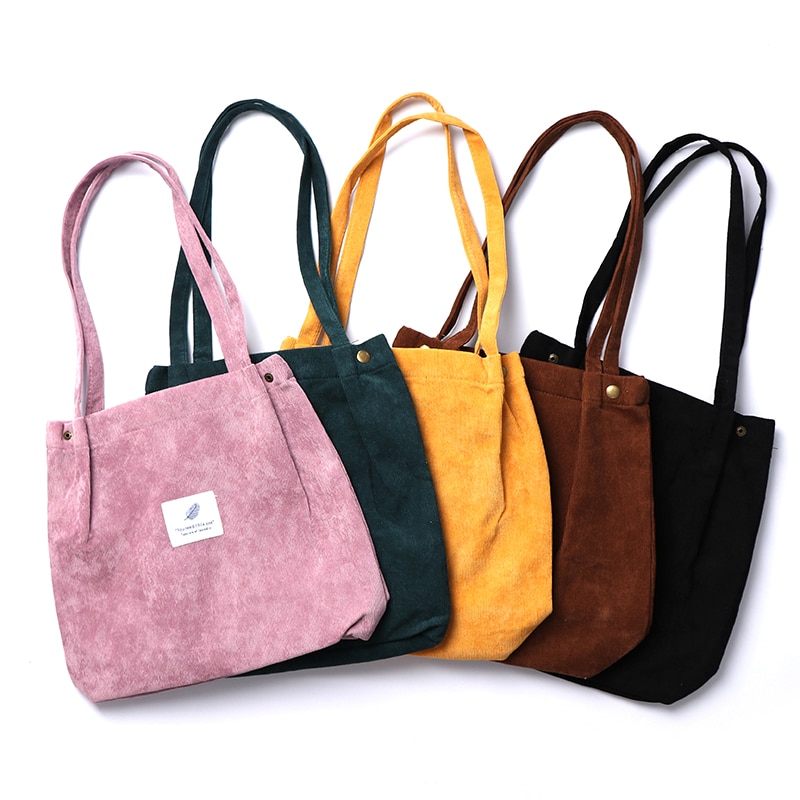 Femme toile tissu sac à bandoulière femmes velours côtelé sac à provisions environnement stockage sac à main réutilisable pliable Eco épicerie fourre-tout