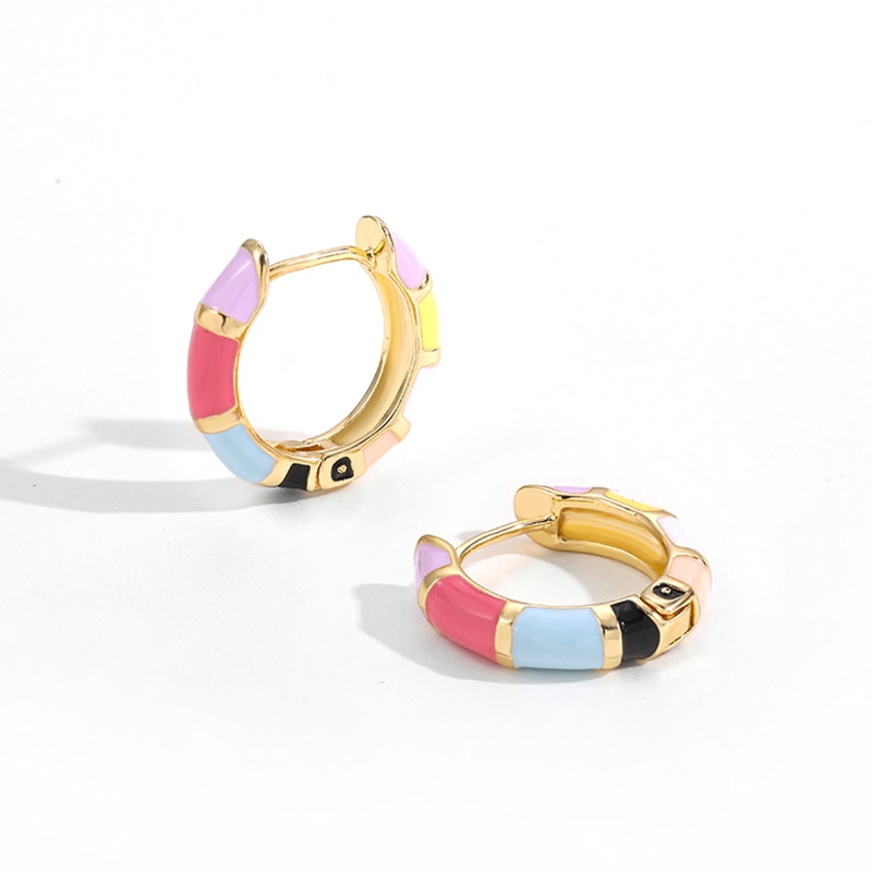 Mini Mooie Enamel Rainbow Ronde Cirkel Hoop Oorbellen Voor Vrouwen Kleurrijke Huggie Hoops Piercing Pendientes Sieraden