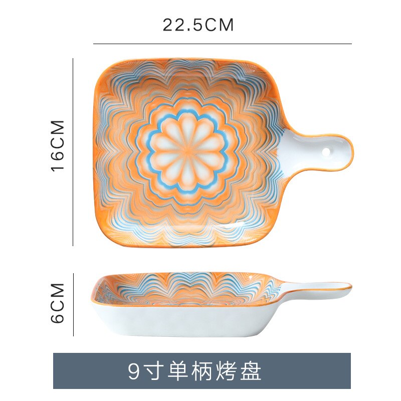 9" Bohemian Ceramic Square Salad Plates Dish Porcelain Baking Tray Dinner Plates Western Dish Japanese Household Dishware Plate: B
