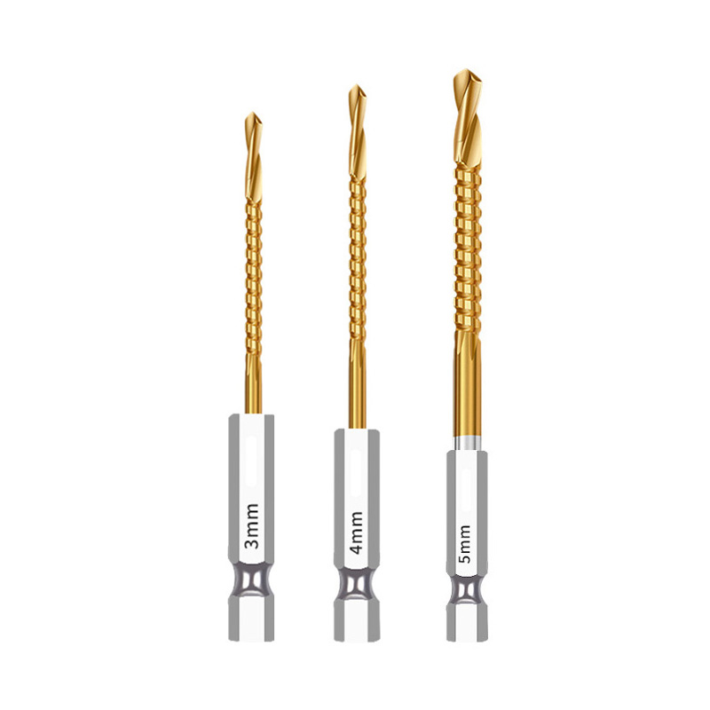 Brocas helicoidales de vástago hexagonal HSS, grifo de corte ranurado dentado, sierra en espiral, sierra perforadora de madera, Metal y plástico, taladro de titanio, 3/6 Uds.: Grey