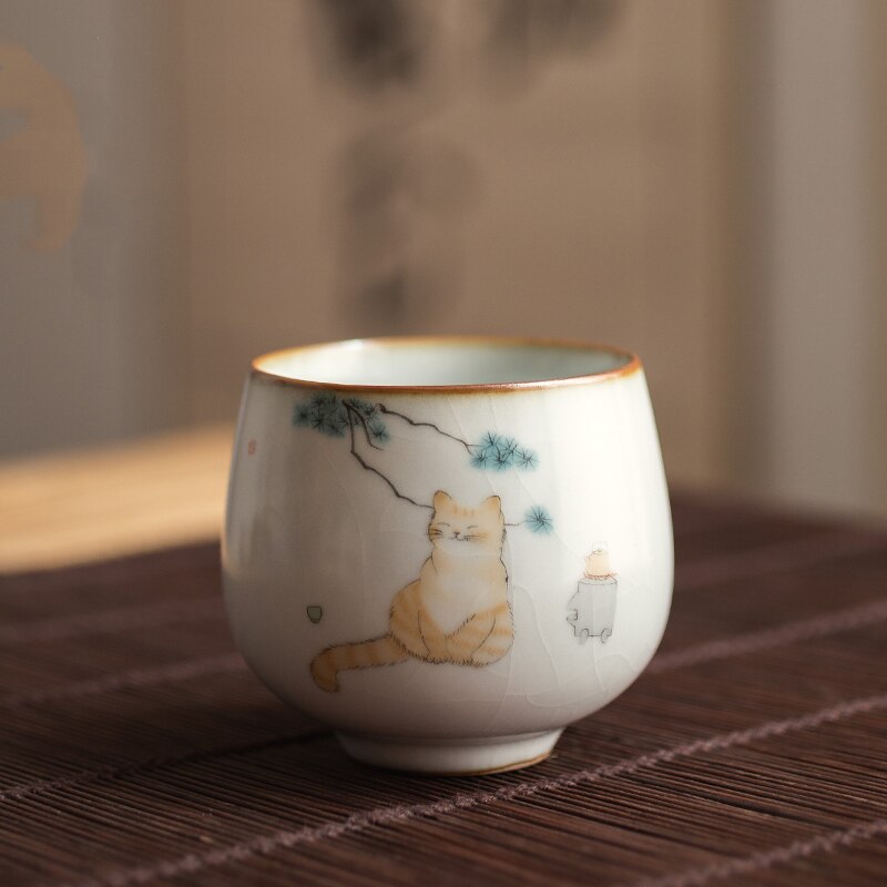 4 Style Cute Cat Ceramic Tea Cups Drinkware Cup Tea Set Crafts Kung Fu Cups Drink Cups Tea Accessories Tea Set Supplies: Pattern 6