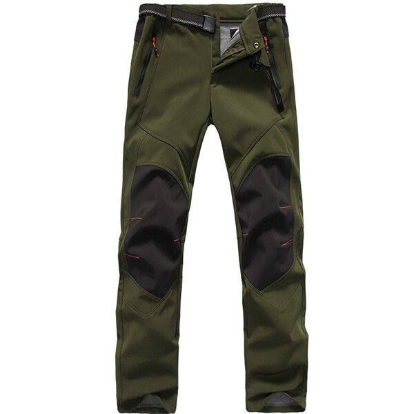 Men Winter Pants Waterproof Snow Ski Pants Thick Warm Soft Shell Pant Outdoor Camping Skiing Snowboard Sport Windproof Trousers: Army green / S