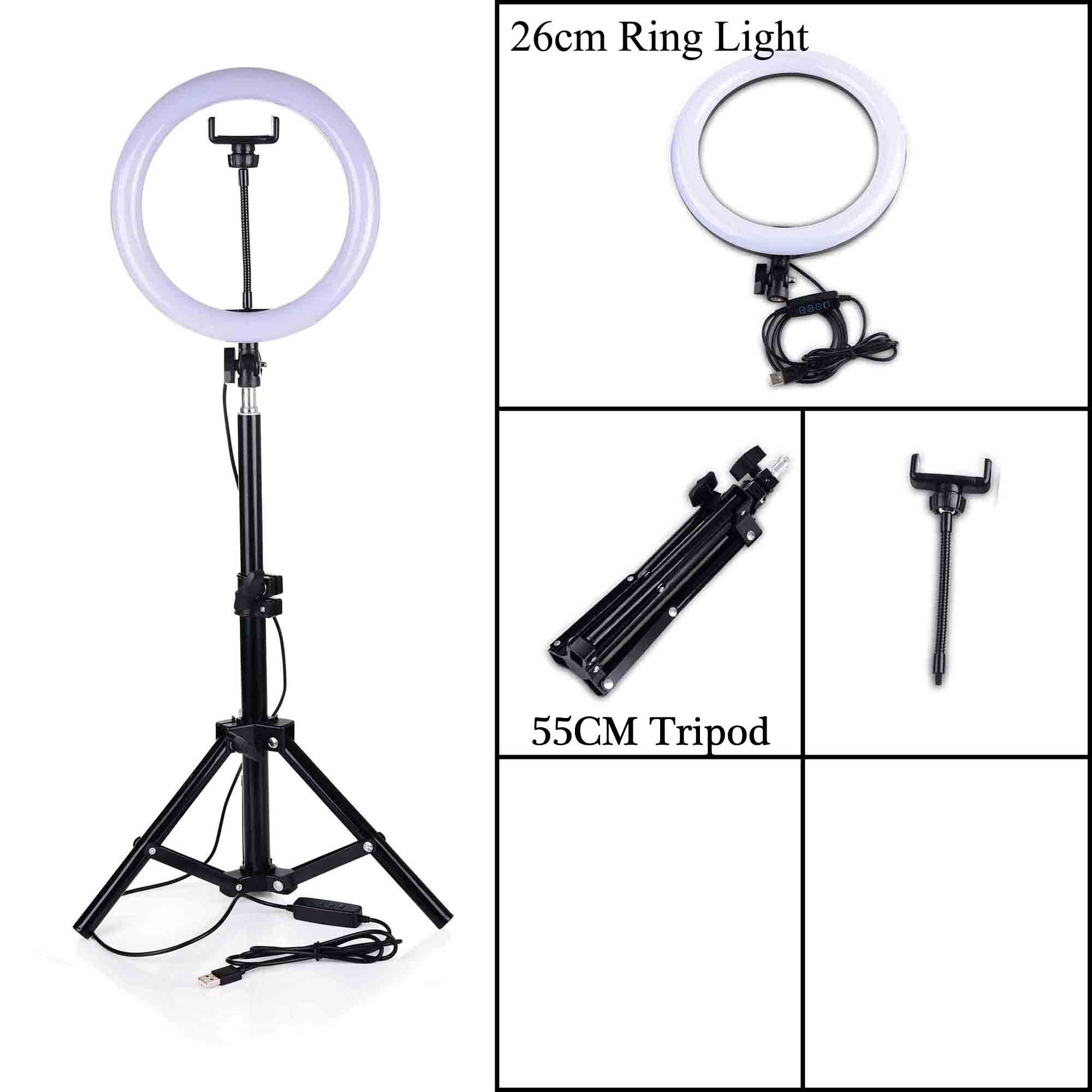 LED Ring Light with Bluetooth 10''/6'' Dimmable Kit 3200-5600K 55CM Tripod for Tik Tok Vlog Video Shooting Portrait: Pink