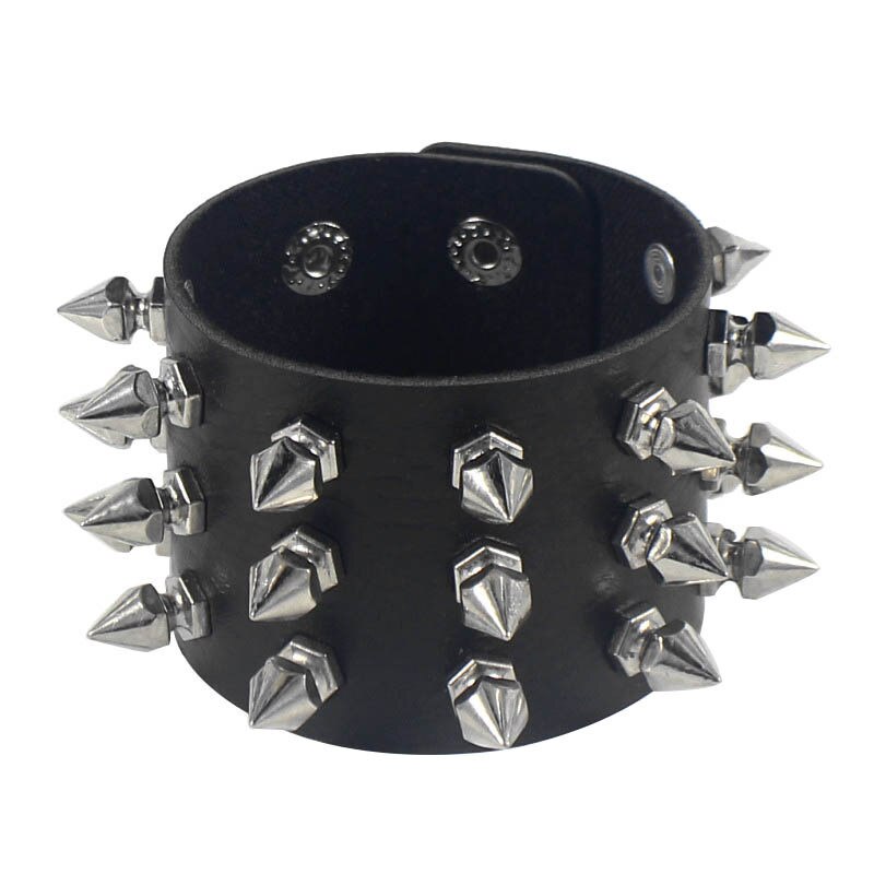 Punk Gothic Rock Spits Toelopend Spikes Rivet Cone Stud Brede Leren Manchet Armband Polsbandjes Charm Armband Mode Unisex Sieraden: black