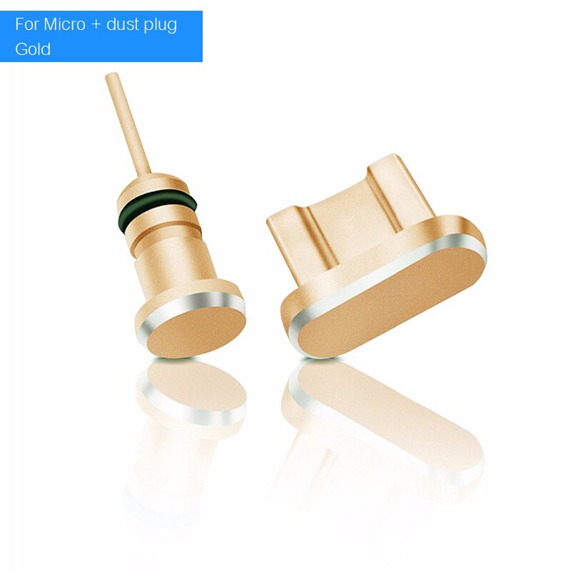 Puerto de carga de Metal 3 en 1 para auriculares, conector antipolvo para teléfono Android tipo C, 3,5mm, tapón de extracción, Pin de tarjeta para iphone: Gold Andriods