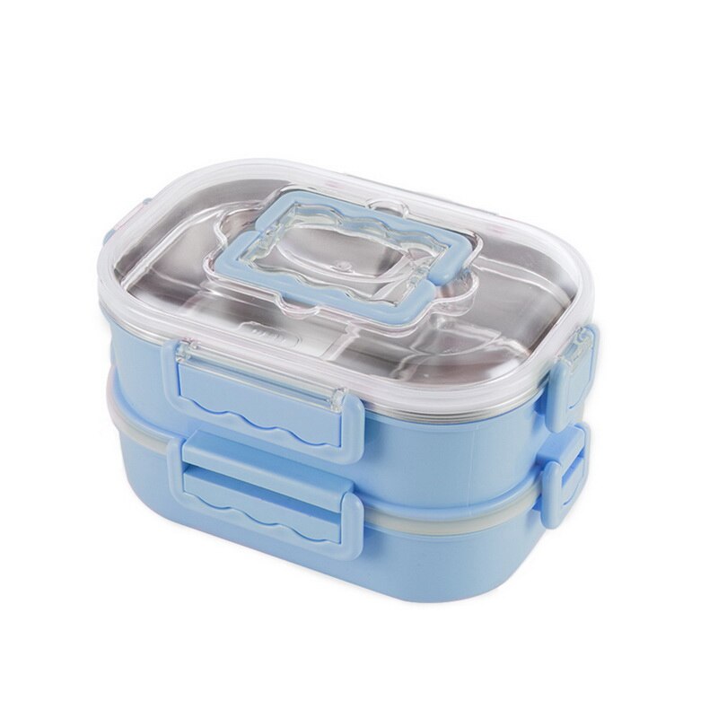 Kids Adult Lunch Box Single/Double Layer Water Injection Heating 304 Stainless Steel Student Bento Box Lunchbox Food Container: blue / 2