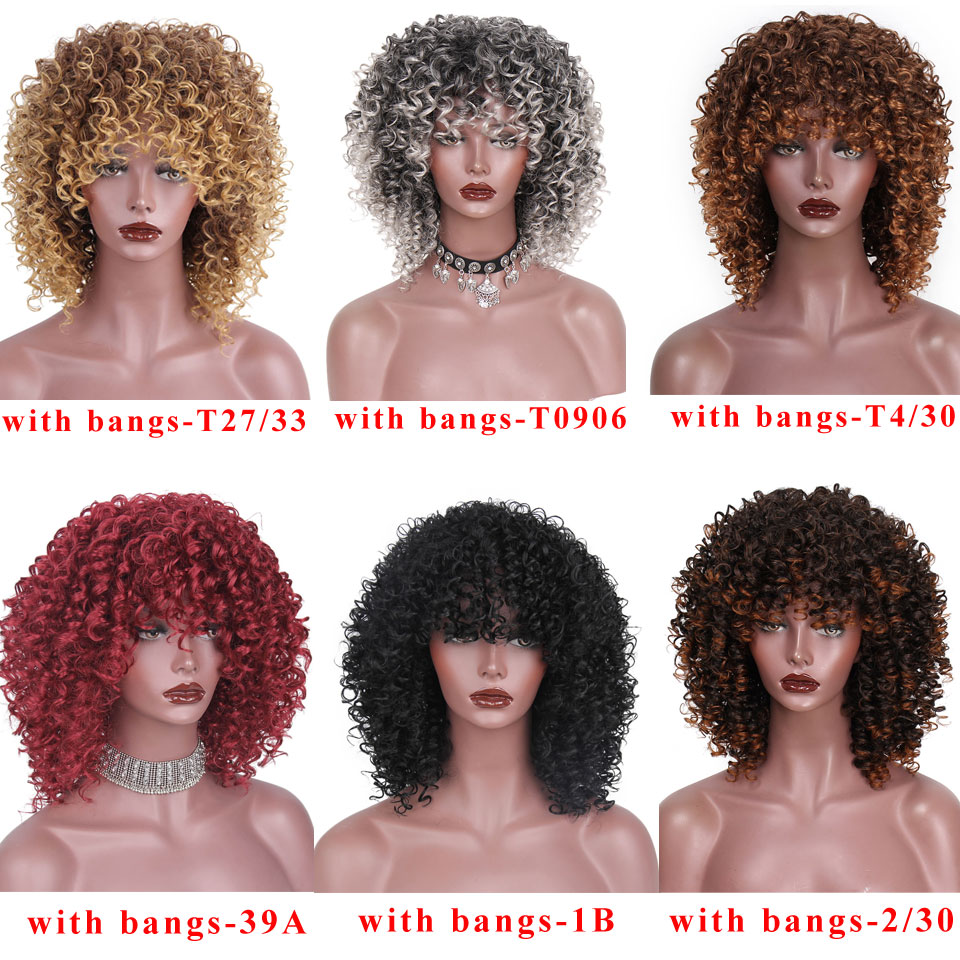 14 tommer kort afro paryk brun syntetisk kinky krøllede parykker til kvinder 10 farver ombre fluffy afrikansk amerikansk naturlig sort hår