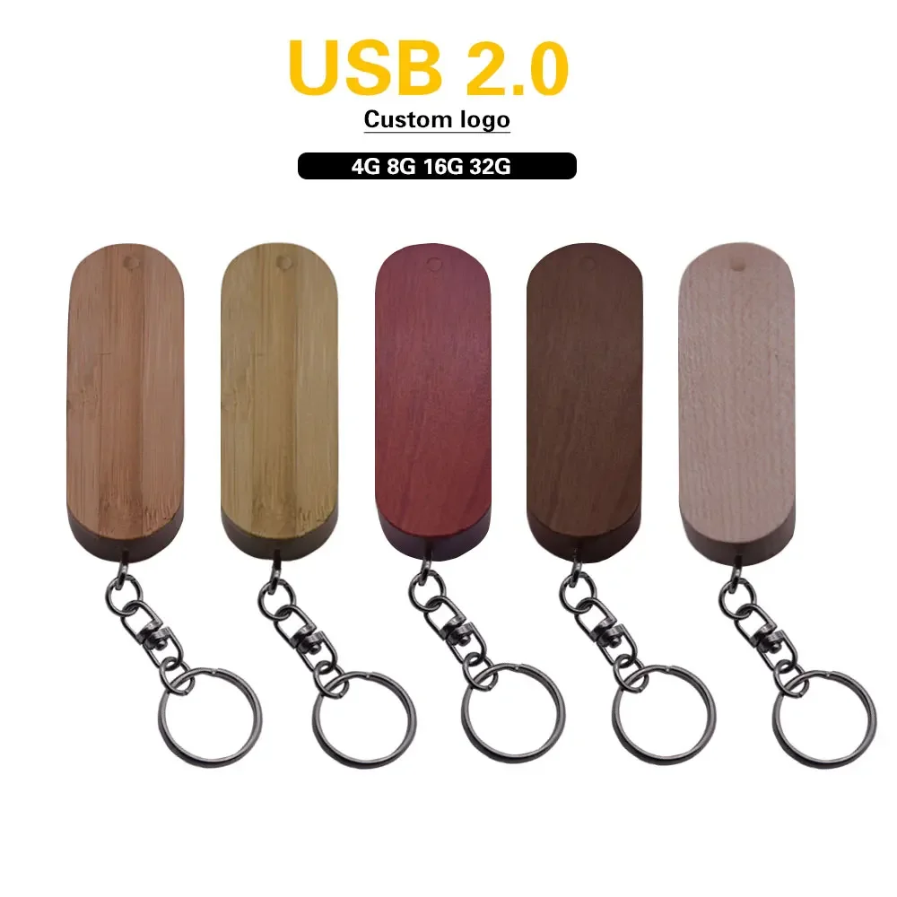 Roterbar usb-minnepinne i tre 4gb 16gb 32gb 64gb u-disk med metallnøkkelring 1 stk. gratis tilpasset logo