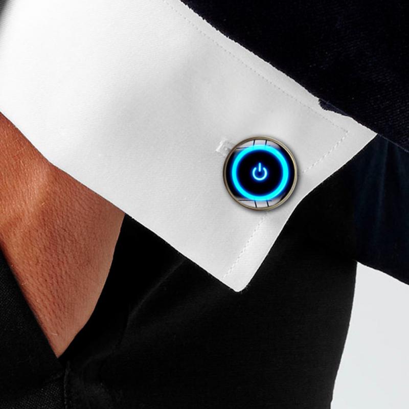 Men's Power Button Switch Shirt Cufflinks Power Key Computer Button Switch Digital SLR Lens Game Cufflinks