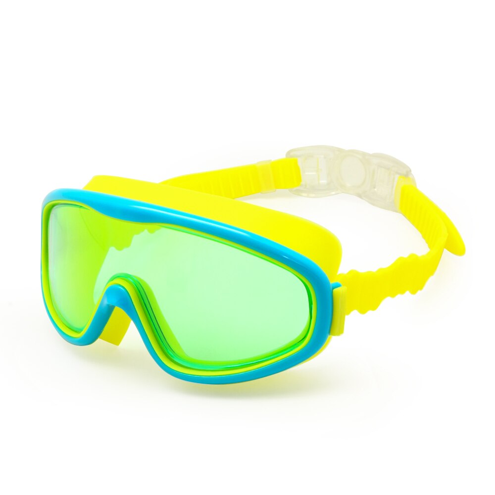 Børn svømmer beskyttelsesbriller børn 3-8y vidvinkel anti-tåge anti-uv snorkling dykning maske ørepropper udendørs sport: Grøn-gul