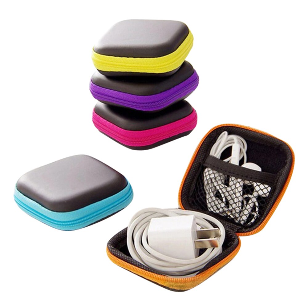 Bolsa portátil para auriculares, Mini caja dura de almacenamiento cuadrada con cremallera, funda para auriculares asimétrica a prueba de humedad, bolsa para auriculares