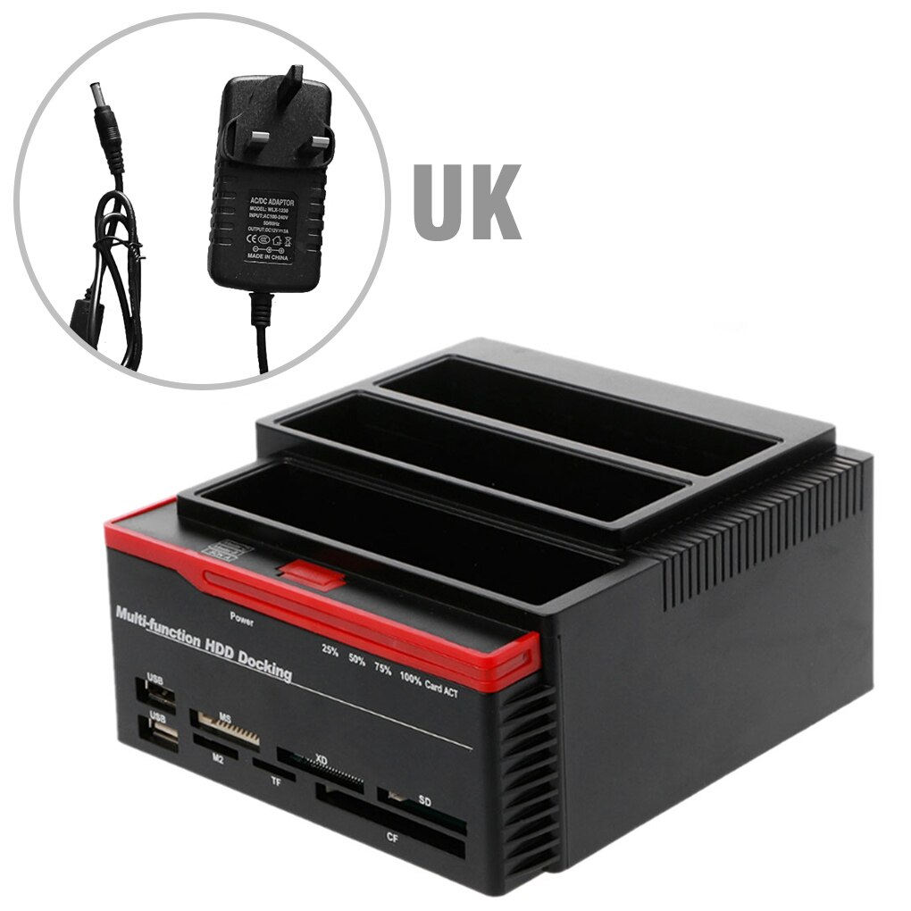 Lector de tarjetas de disco duro externo de alta velocidad, Base de acoplamiento de HDD multifuncional, enchufe USB 3,0 Todo en 1 de Reino Unido/EE. UU./UE a SATA IDE: UK Plug